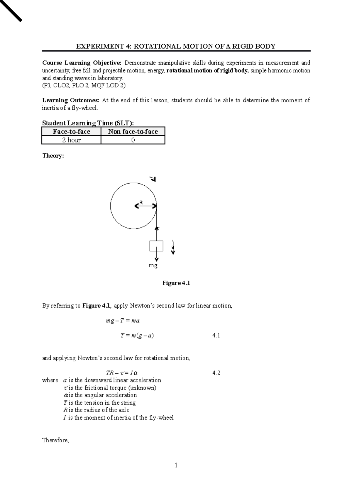 2020 Experiment 4 - R T Mg A Experiment 4: Rotational Motion Of A Rigid 