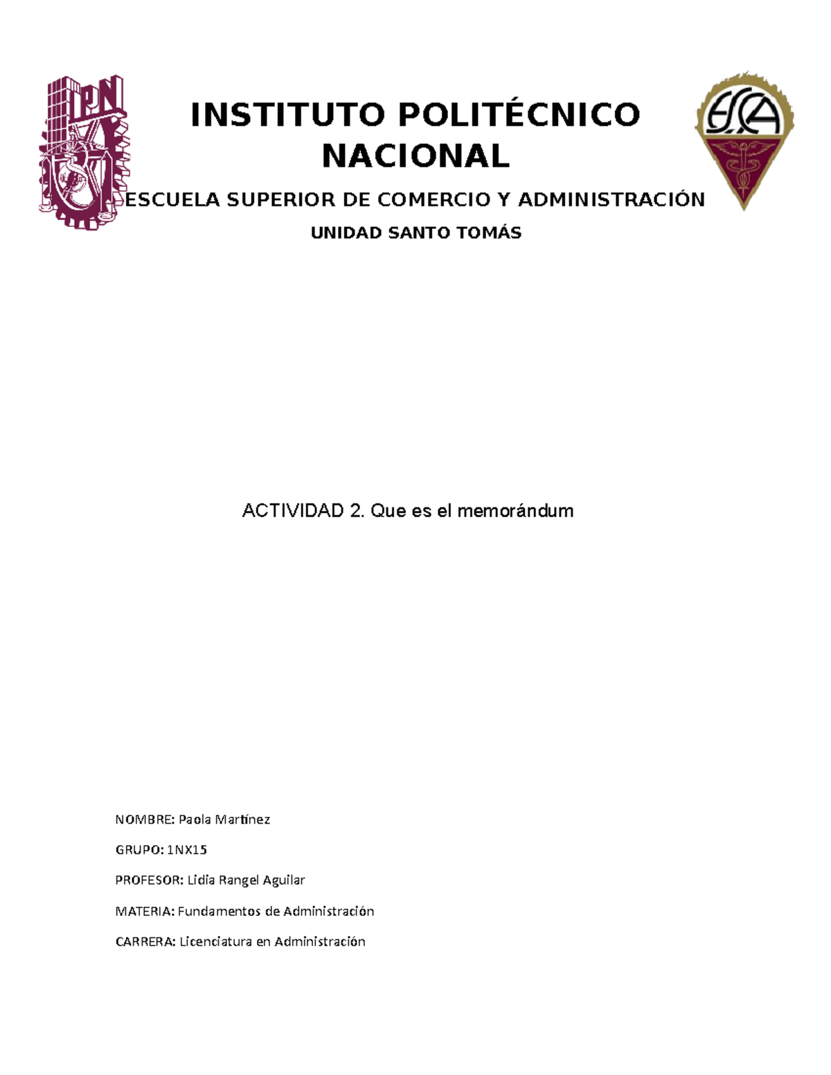 Qué es el memorándum concepto y ejemplo INSTITUTO POLITÉCNICO