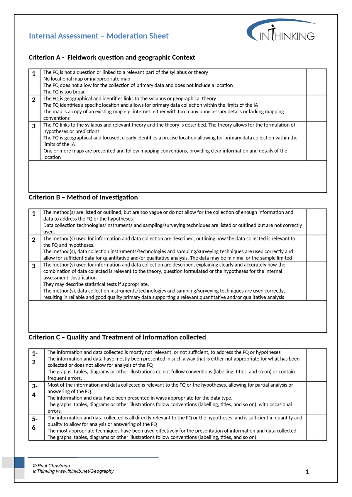 I.A. Pop Quiz - Geo - © Paul Christmas InThinking thinkib/Geography 1 ...