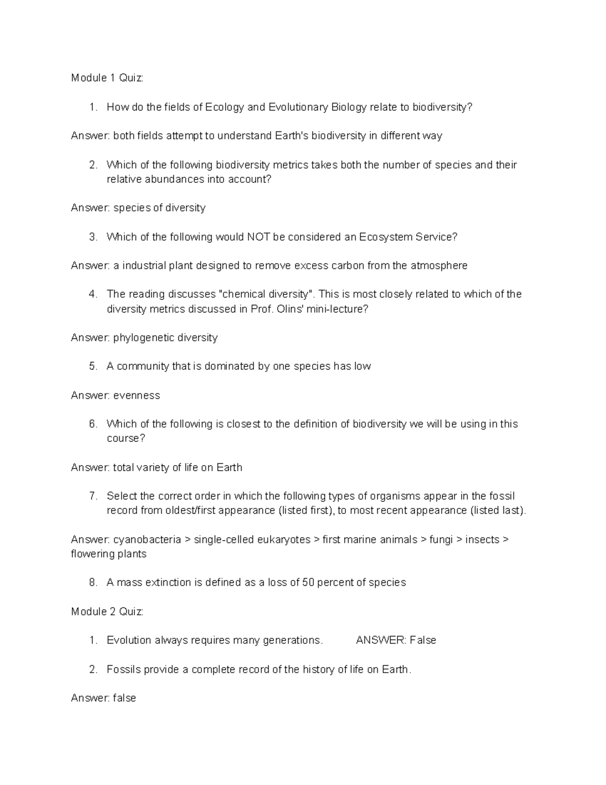 Eco EVO Quizzes - Module 1 Quiz: 1. How Do The Fields Of Ecology And ...