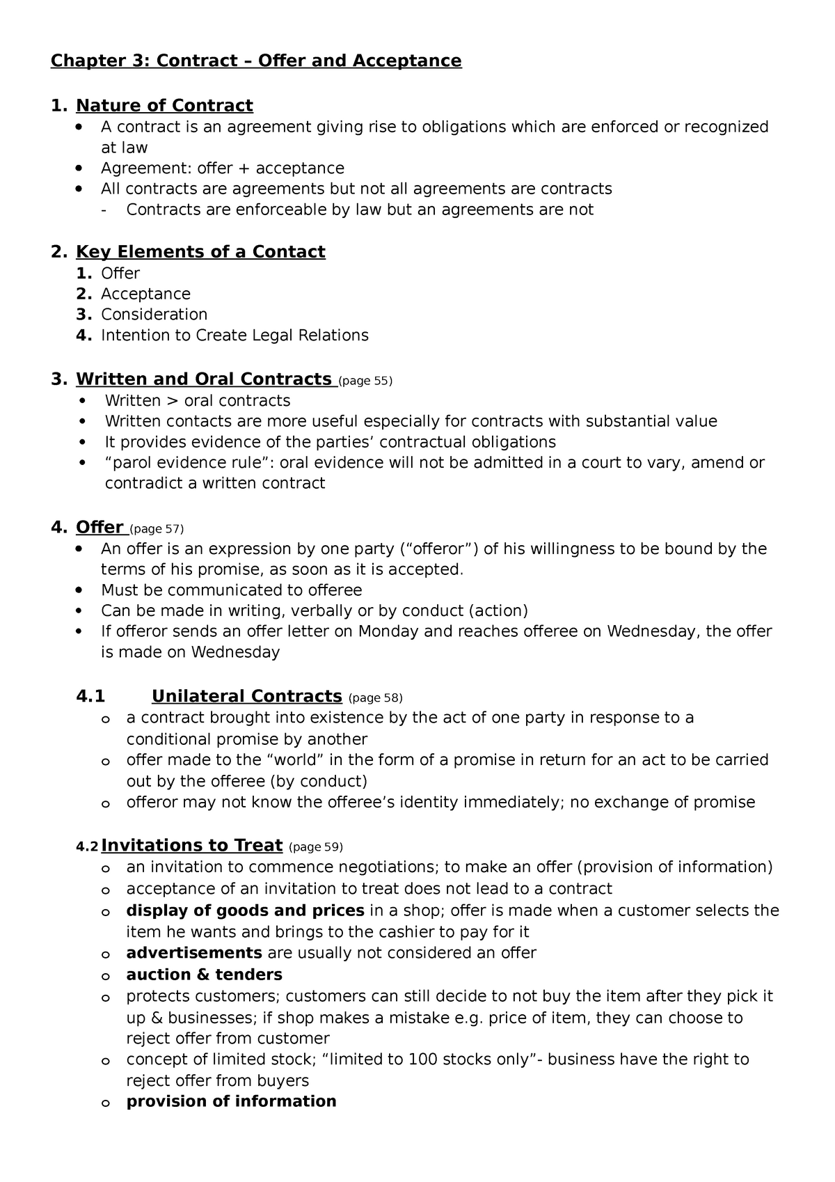 Law Notes Unit 2 - law unit 2 - Chapter 3: Contract – Offer and ...