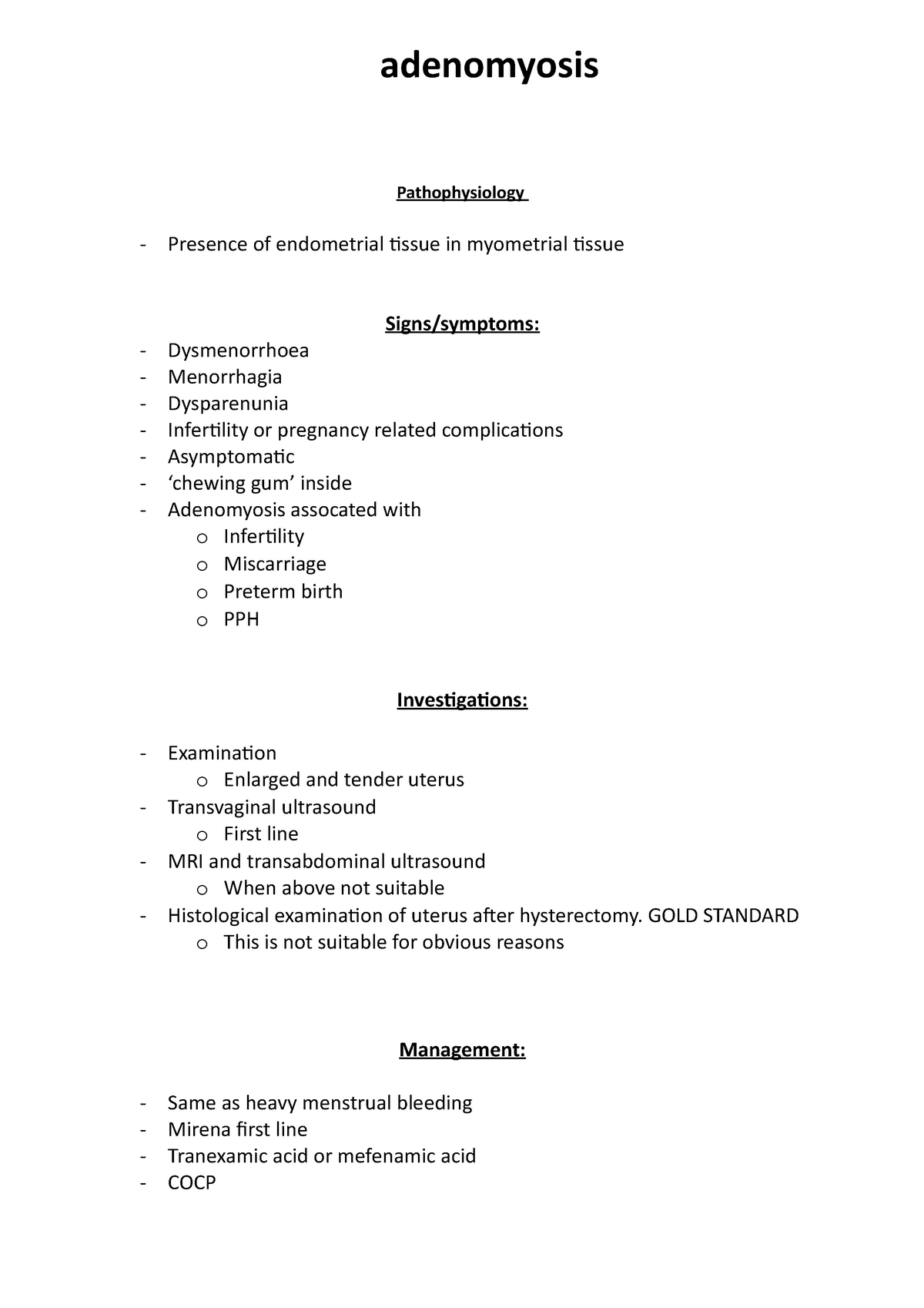 Adenomyosis And Secondary Amenorrhoea - PHA7060-C - Bradford - Studocu