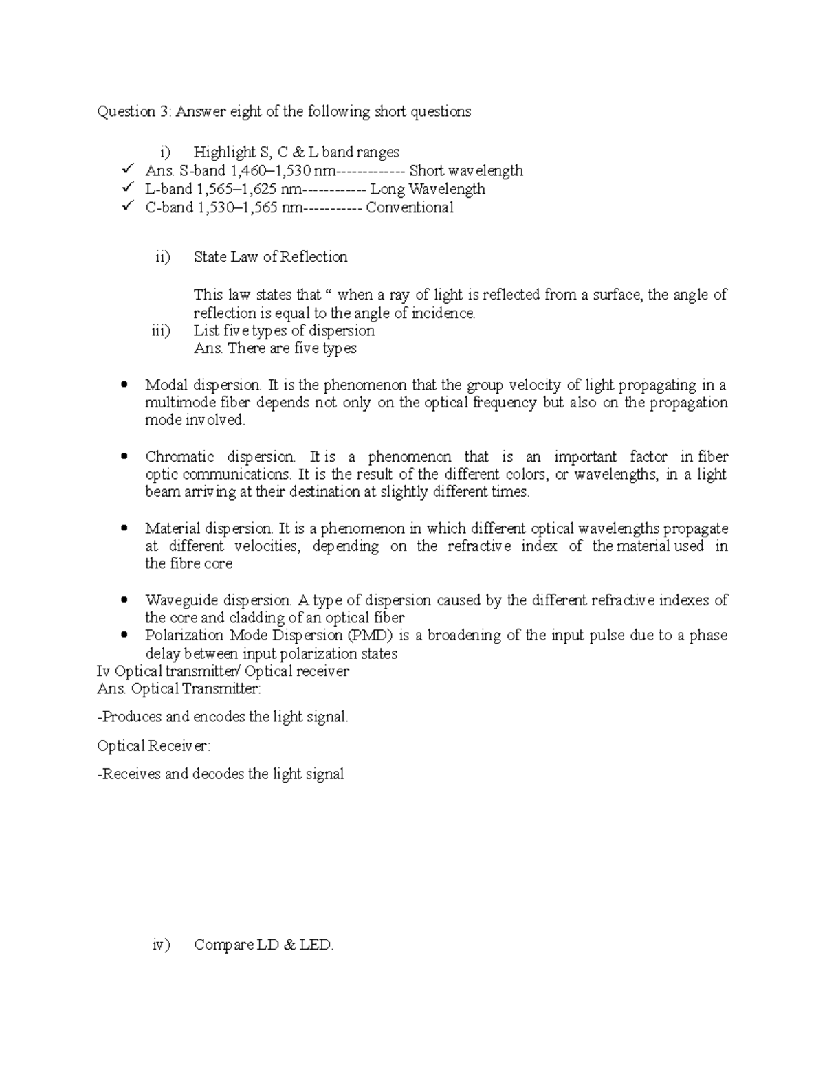 Quiz of Transmission and Switching ICT - Question 3: Answer eight of ...