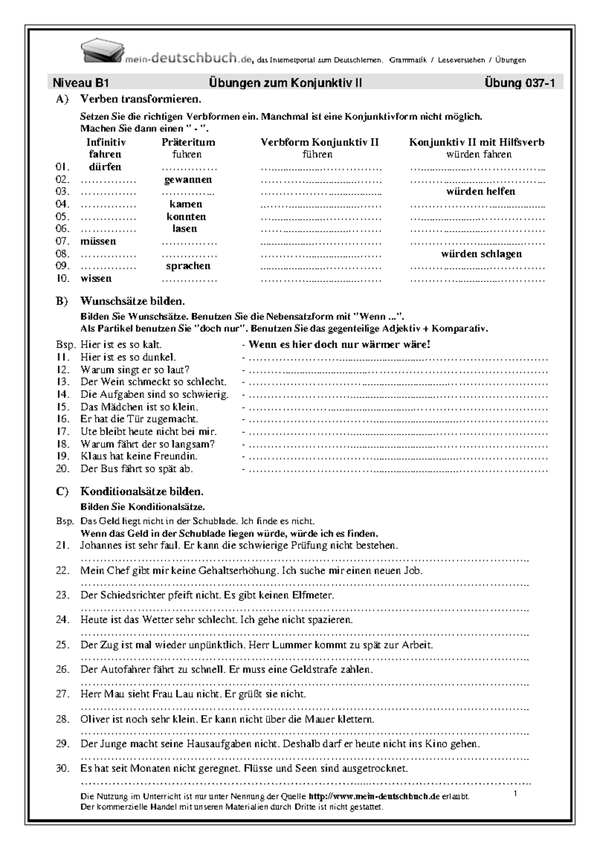 Mein Deutschbuch De Das Internetportal Zum Deutschlernen Verben 037-1 U konjunktiv II - , das Internetportal zum Deutschlernen