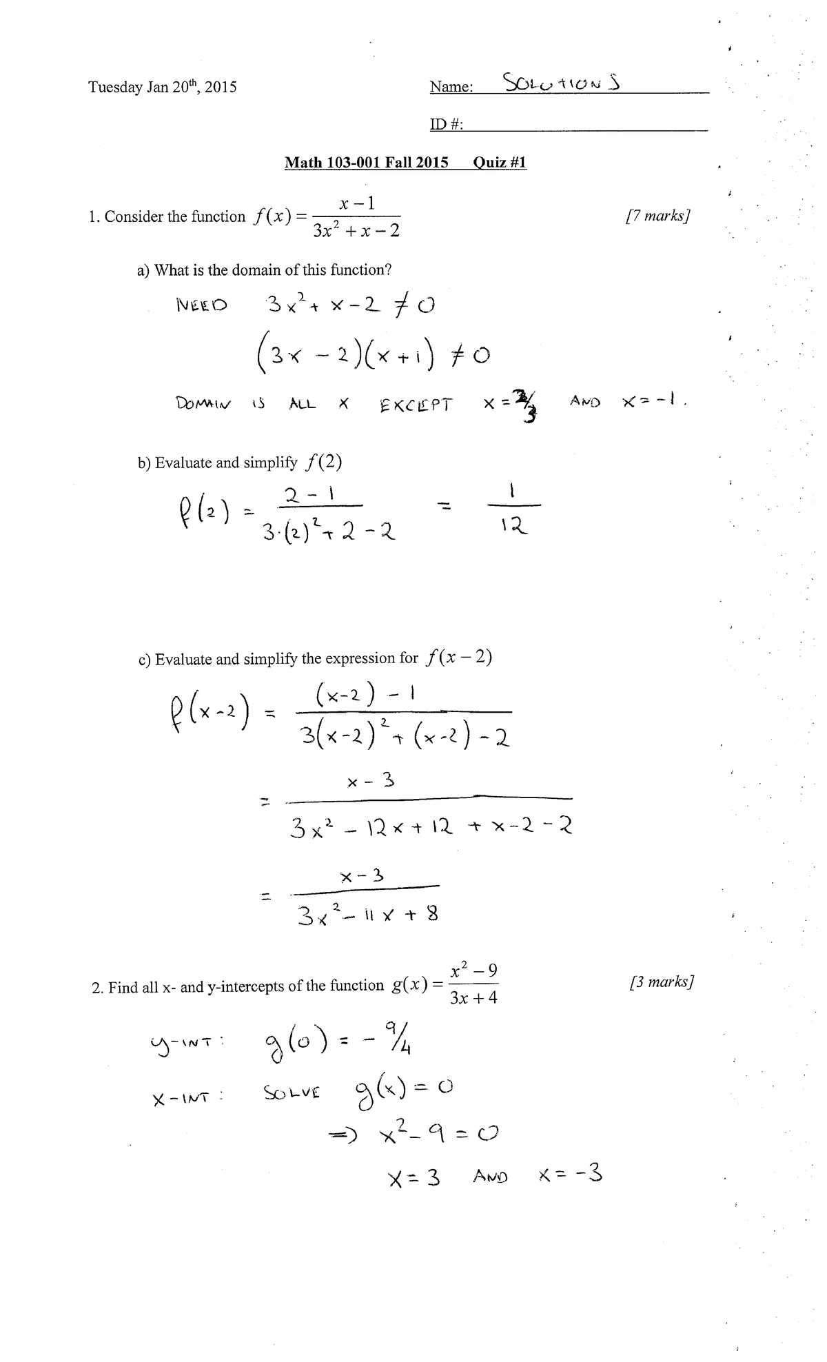 Quiz 1 - MATH 103 - Studocu