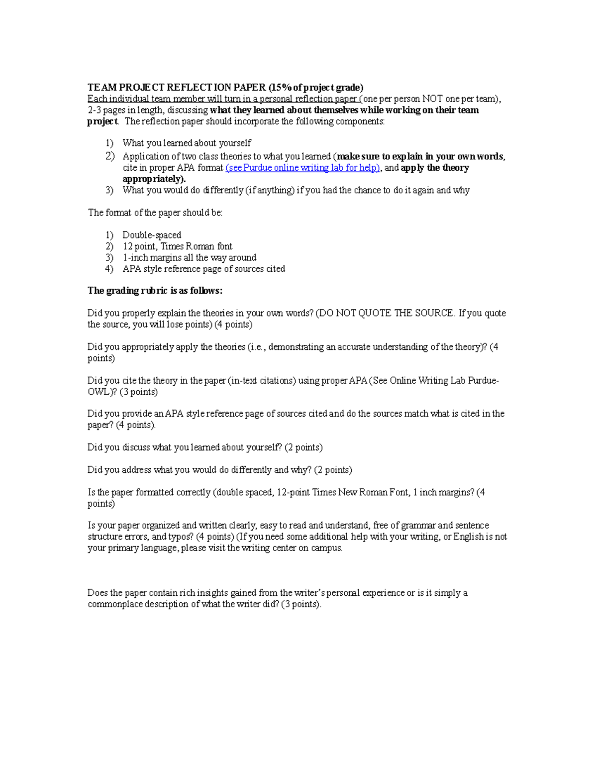 202011 17203658 reflection - TEAM PROJECT REFLECTION PAPER (15% of ...