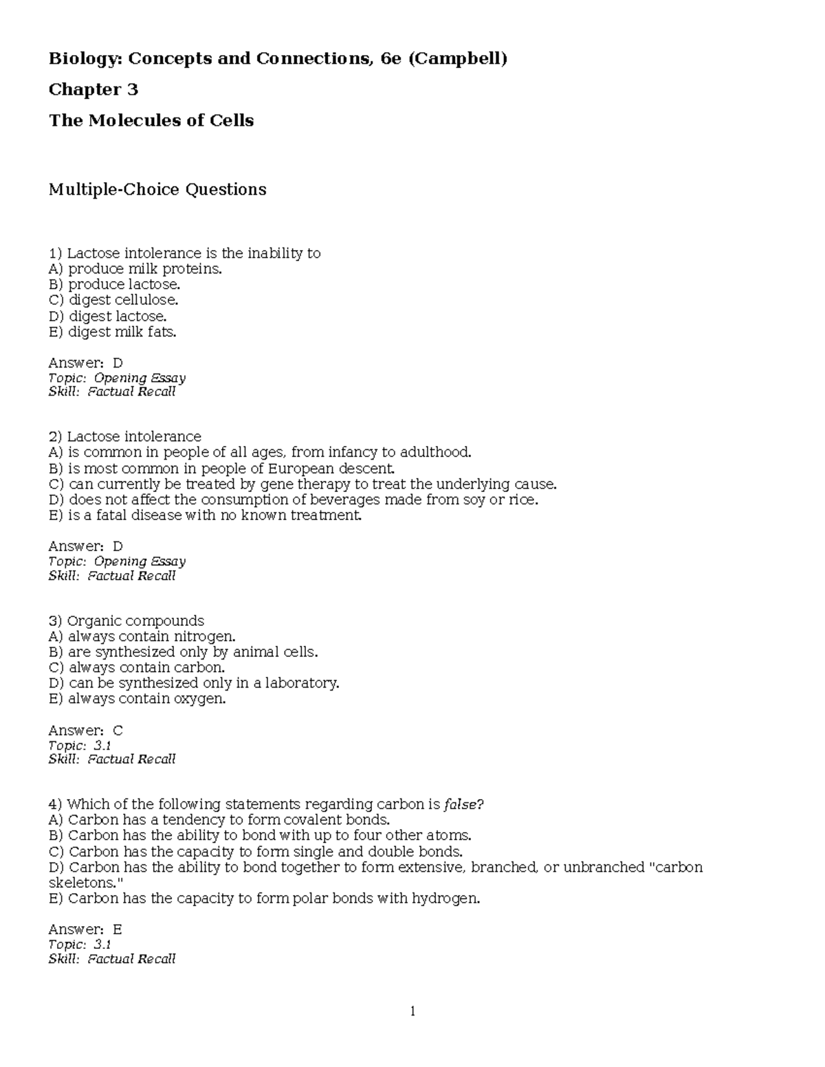 CC6 03 Test Bank - Test Bank - Biology: Concepts And Connections, 6e ...