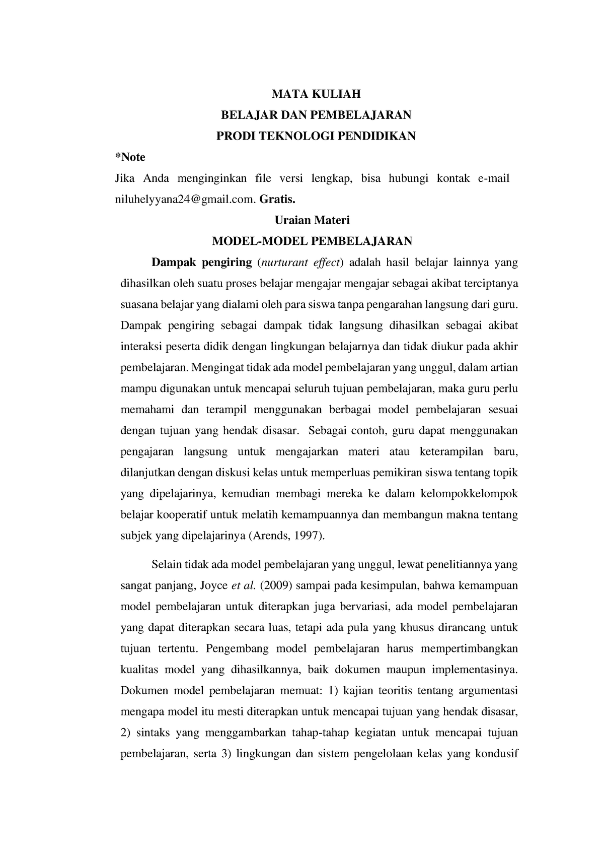 Model-Model Pembelajaran Part 1 - MATA KULIAH BELAJAR DAN PEMBELAJARAN ...