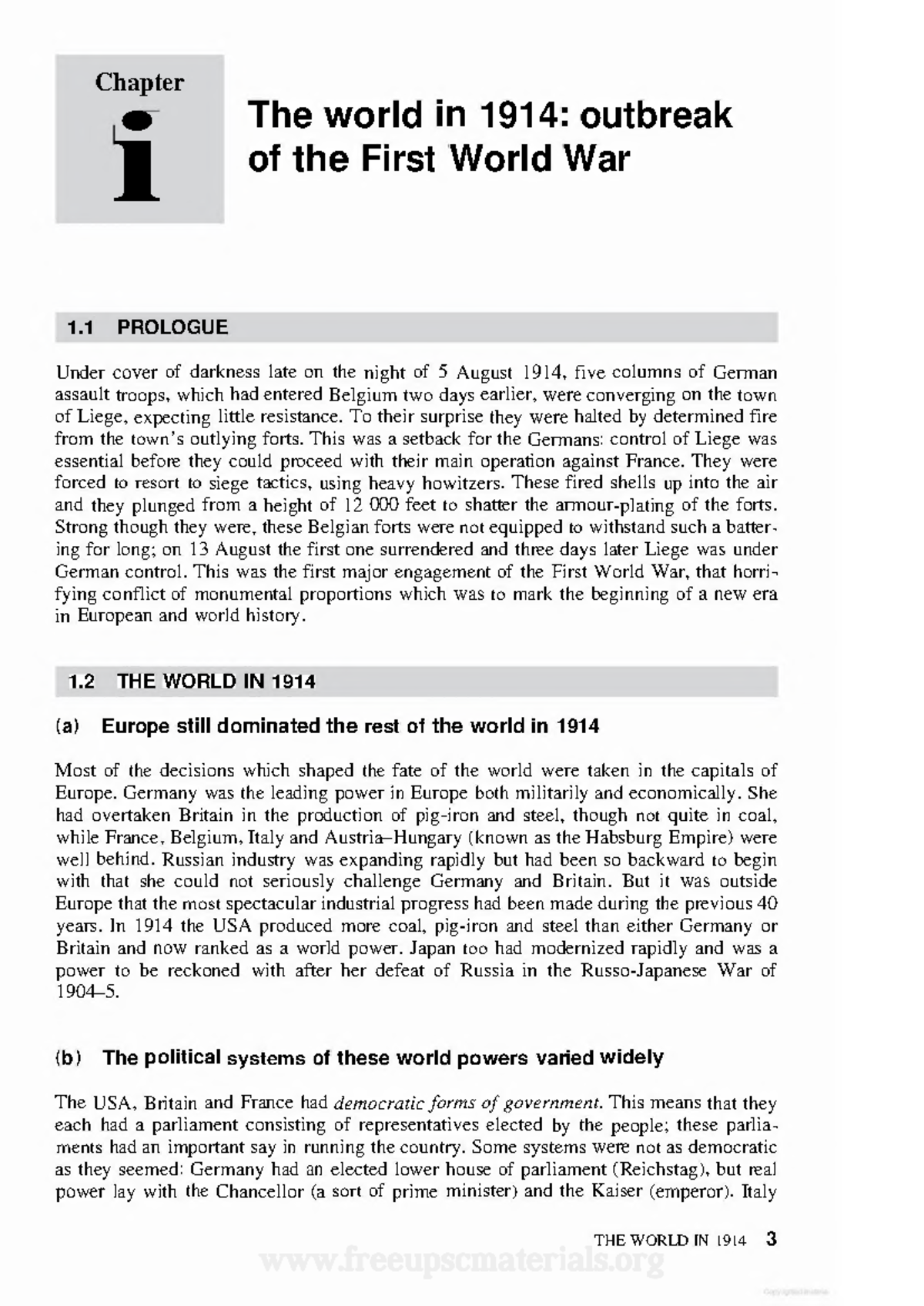 Outbreak OF First World WAR - Chapter i The world in 1914 : outbreak of ...