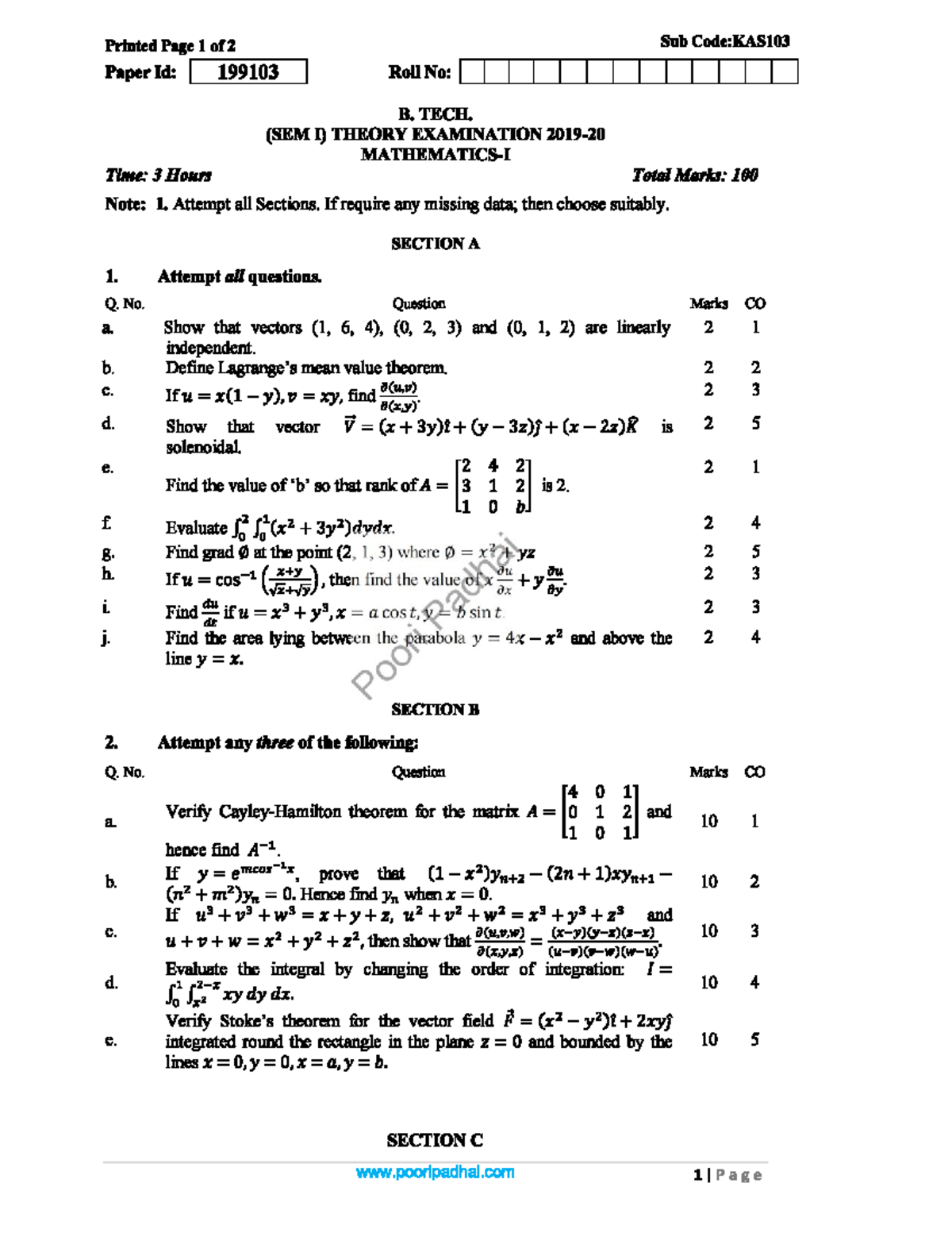 Mathematics I KAS103 - B.tech - Studocu