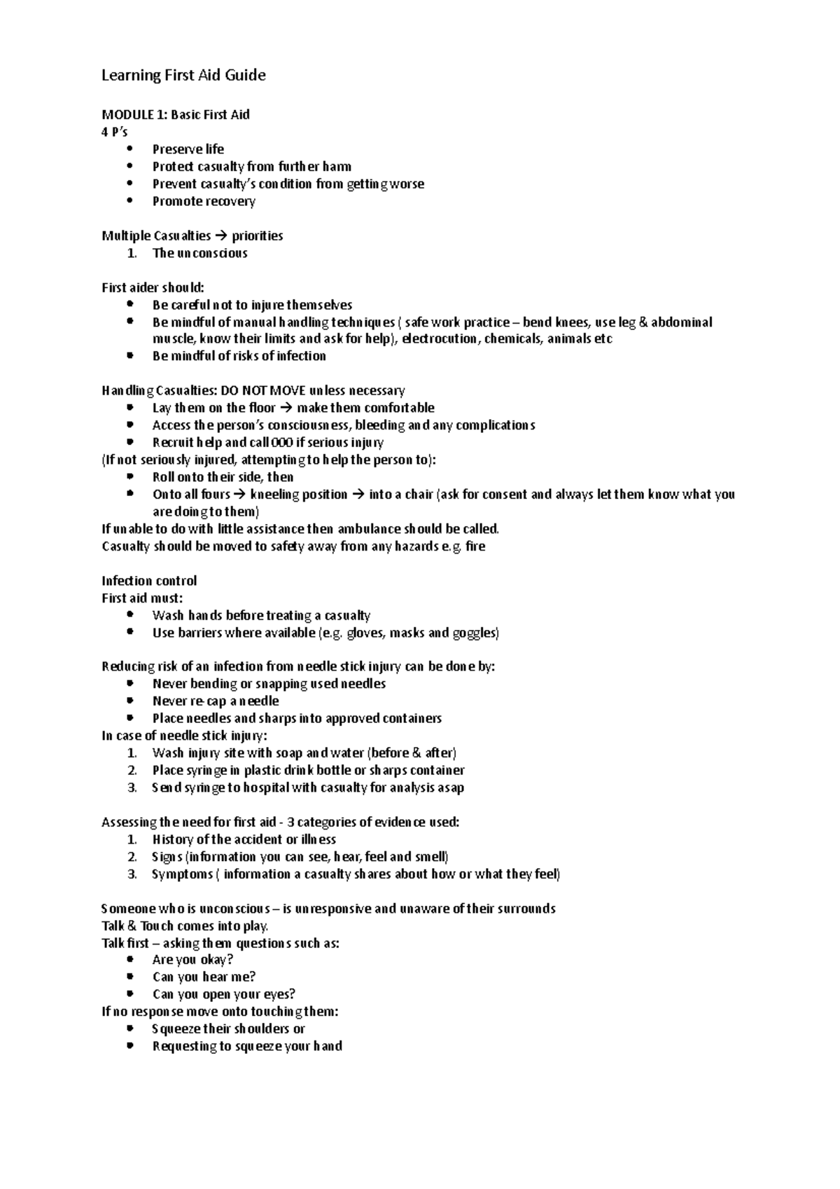 Learning First Aid Guide Learning First Aid Guide MODULE 1 Basic