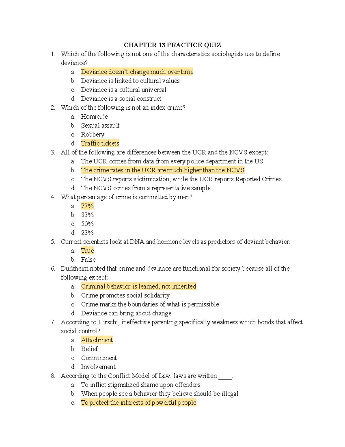 Chapter 13 Practice QUIZ - CHAPTER 13 PRACTICE QUIZ Which Of The ...