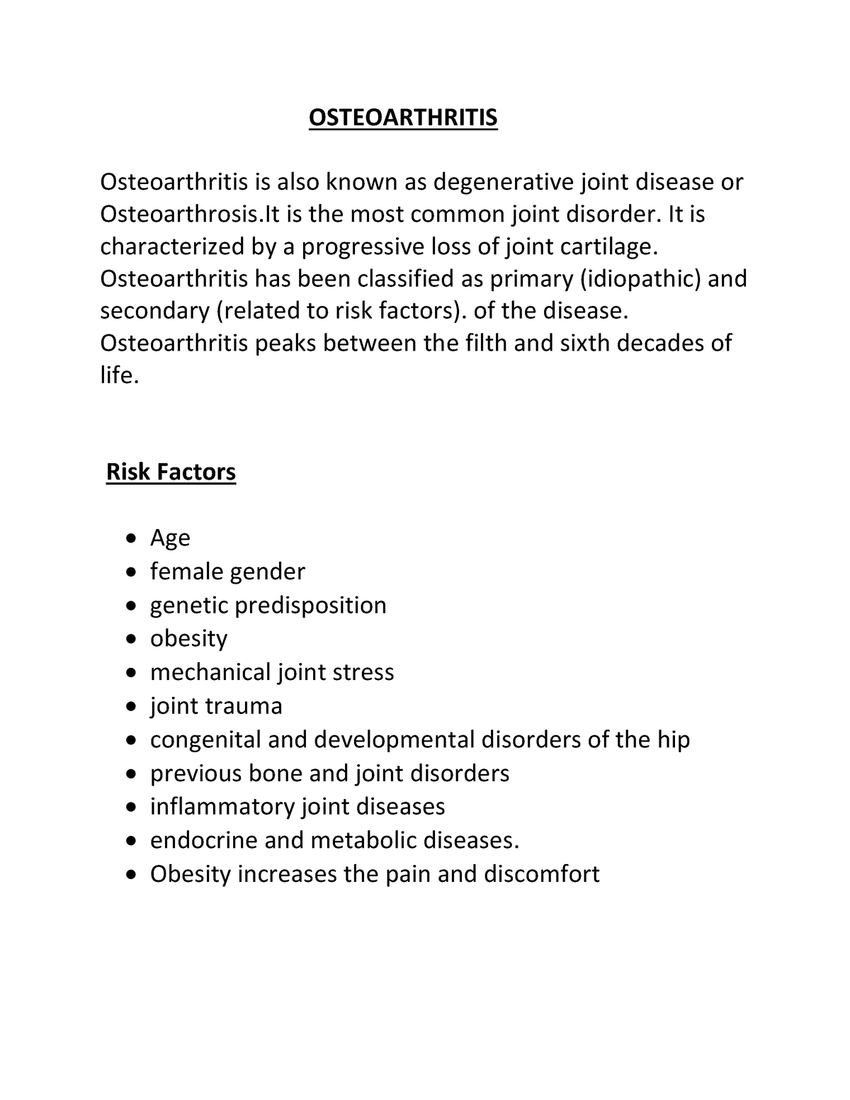 Osteoarthritis - This Study Material Is For Nursing Students To Improve ...