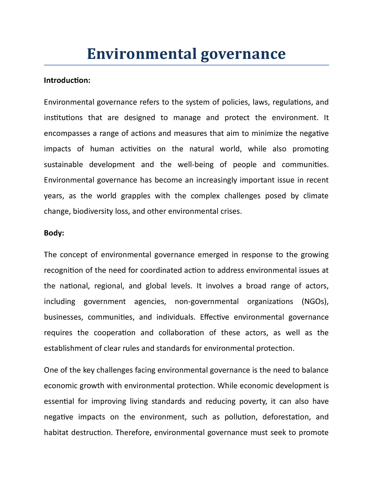 case study in environmental governance