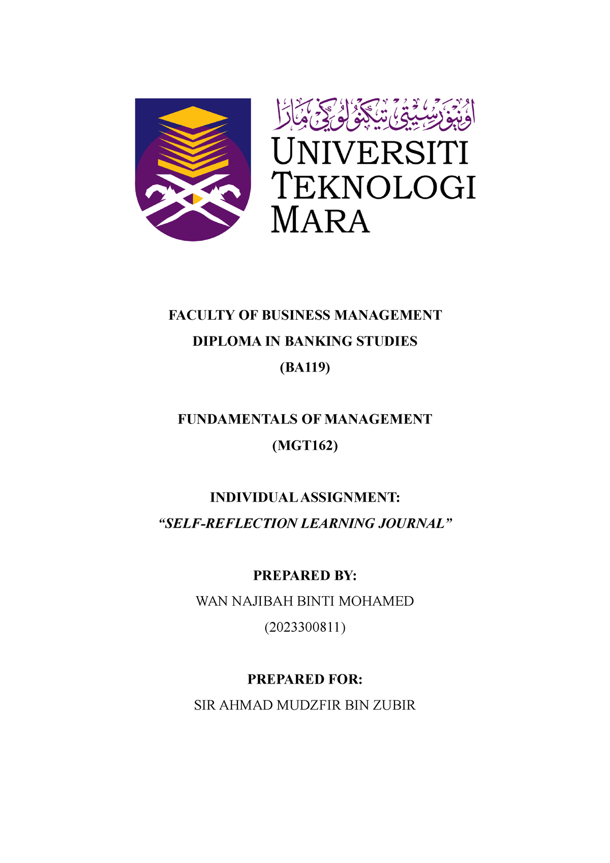 Individual MGT - mgt - FACULTY OF BUSINESS MANAGEMENT DIPLOMA IN ...