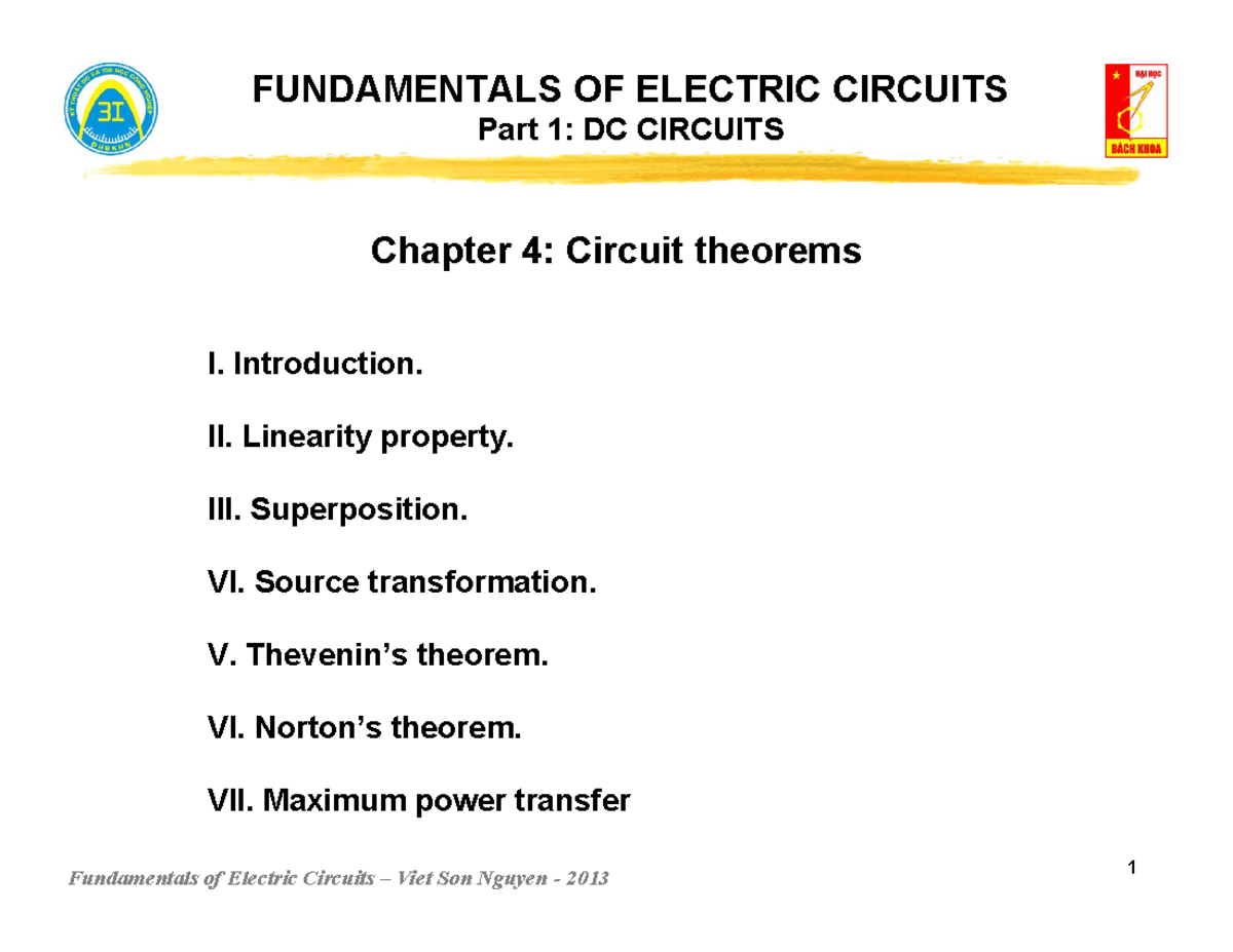 EE3706 - Chapter 4 - Circuit theorems - 1 FUNDAMENTALS OF ELECTRIC ...