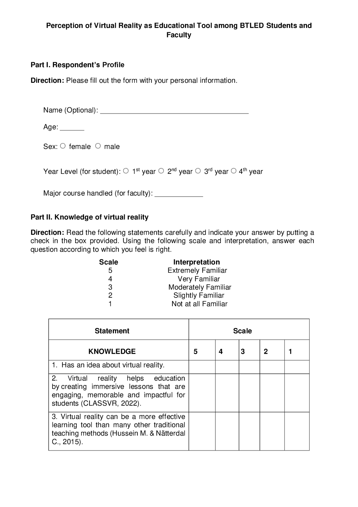 Survey-FORM - Enjoy - Perception of Virtual Reality as Educational Tool ...