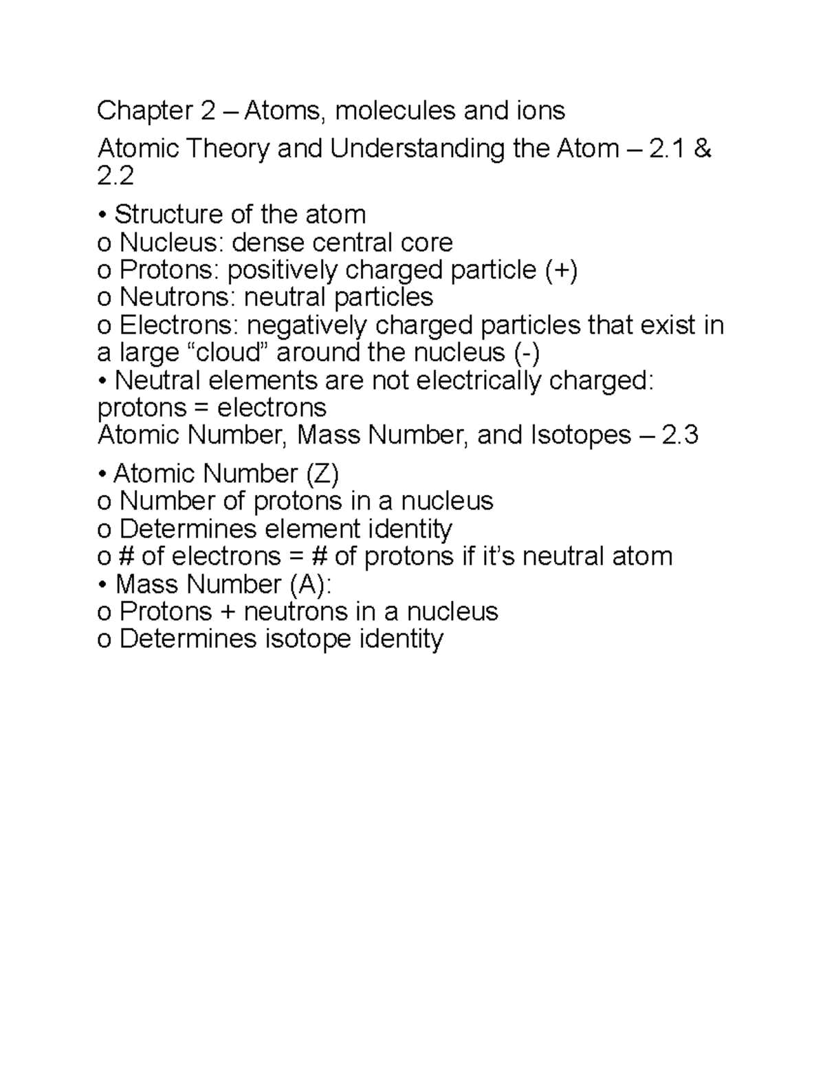 Chapter 2 – Atoms, Molecules And Ions - Chapter 2 – Atoms, Molecules ...