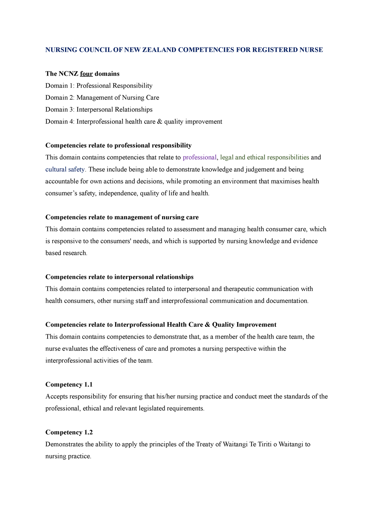 NCNZ Competencies - competency - NURSING COUNCIL OF NEW ZEALAND ...