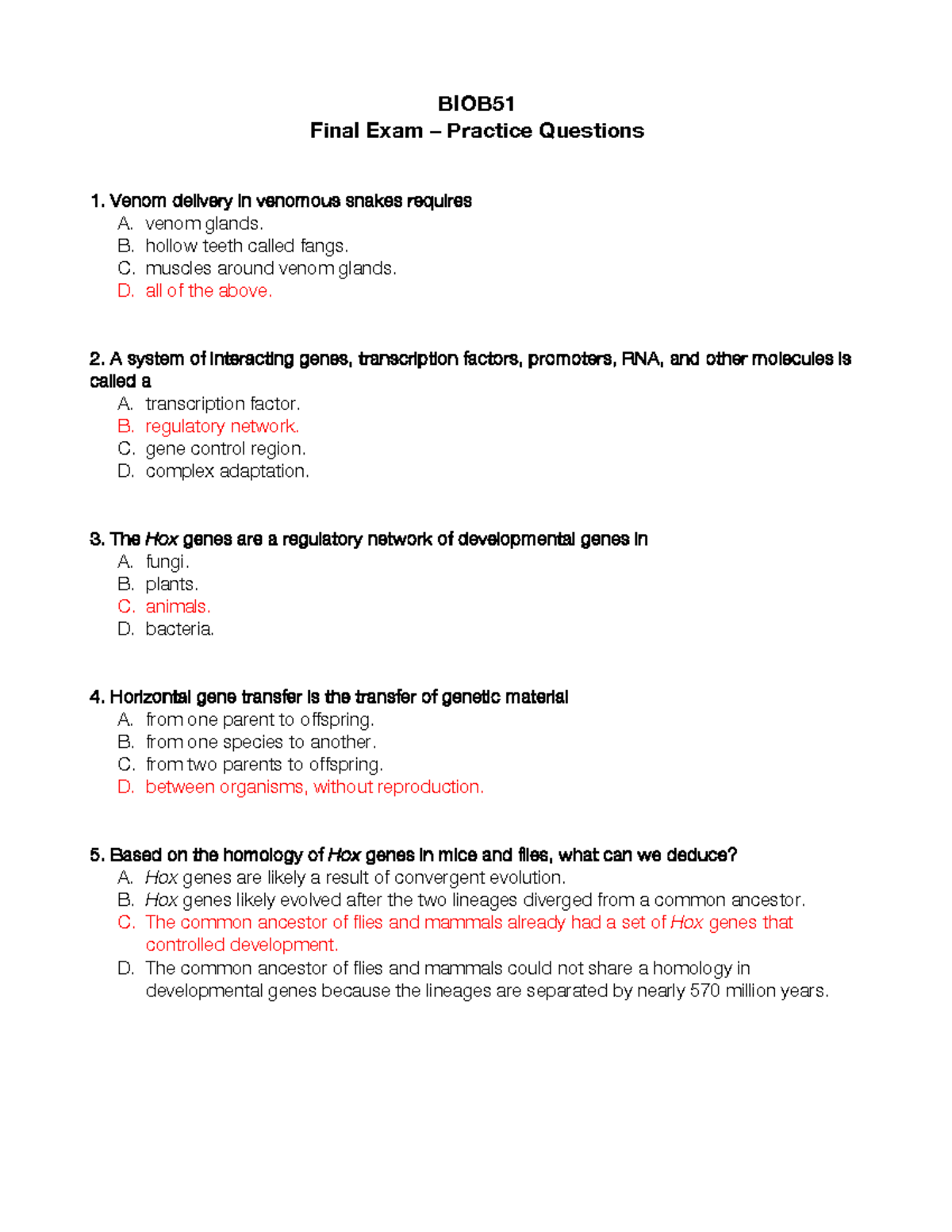 BIOB51 - Final Exam - Practice Questions ( Answers) 2022 - BIOB5 1 ...