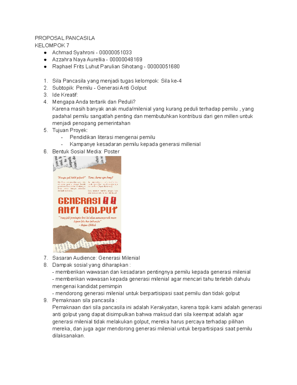 Pancasila - XCVCX - PROPOSAL PANCASILA KELOMPOK 7 Achmad Syahroni ...
