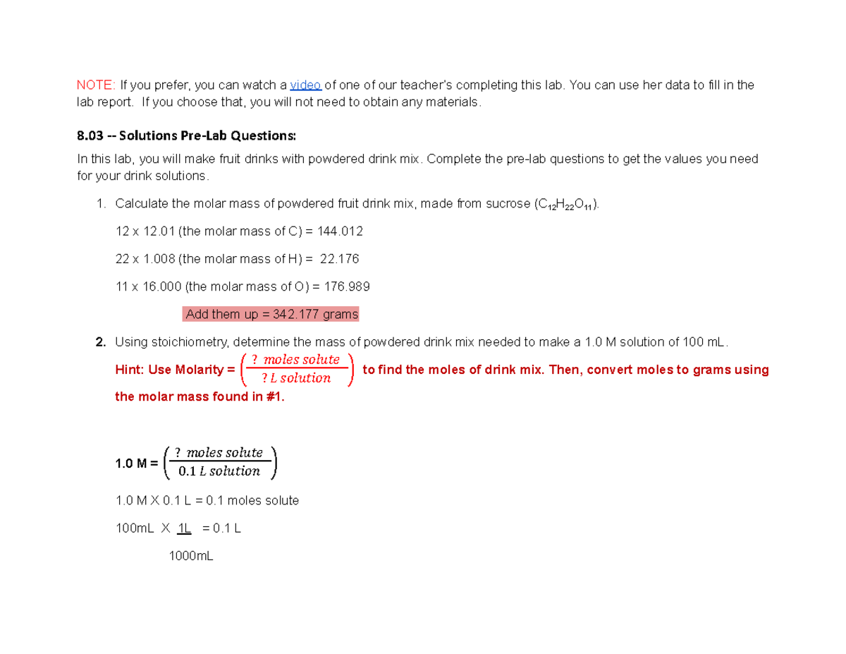 Copy of 8.03 Solubility and Taste Lab - NOTE: If you prefer, you can ...