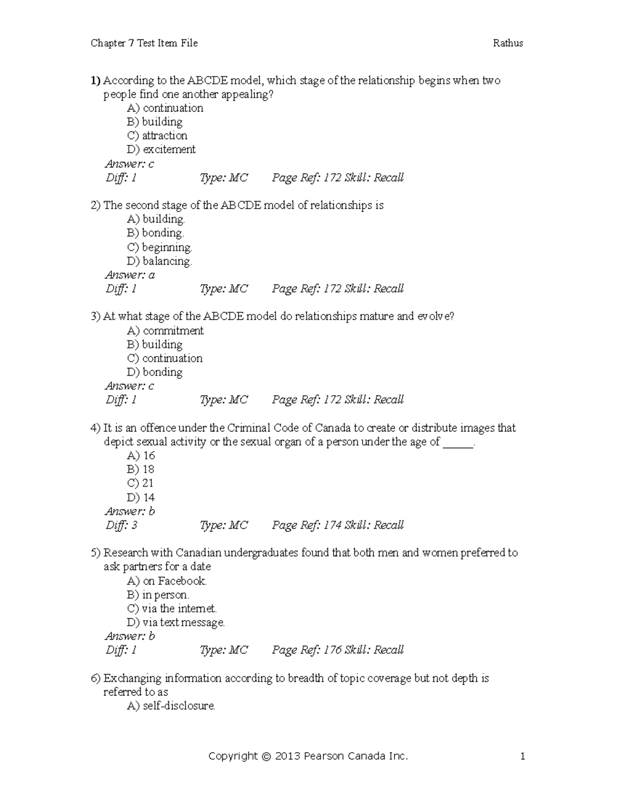 FRHD - MC for Chapter 7 - Chapter 7 Test Item File Rathus 1) According ...