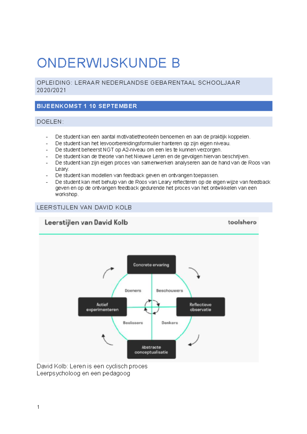 Onderwijskunde B Doelen En Samenvatting Van De Lessen Uitgeschreven ...