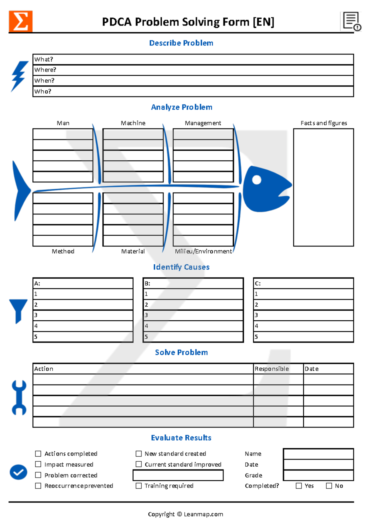 EN PDCA Problem Solving Form - Copyright © Leanmap ☐ ☐ ☐ ☐ ☐ ☐ ☐ ☐ ☐ No ...