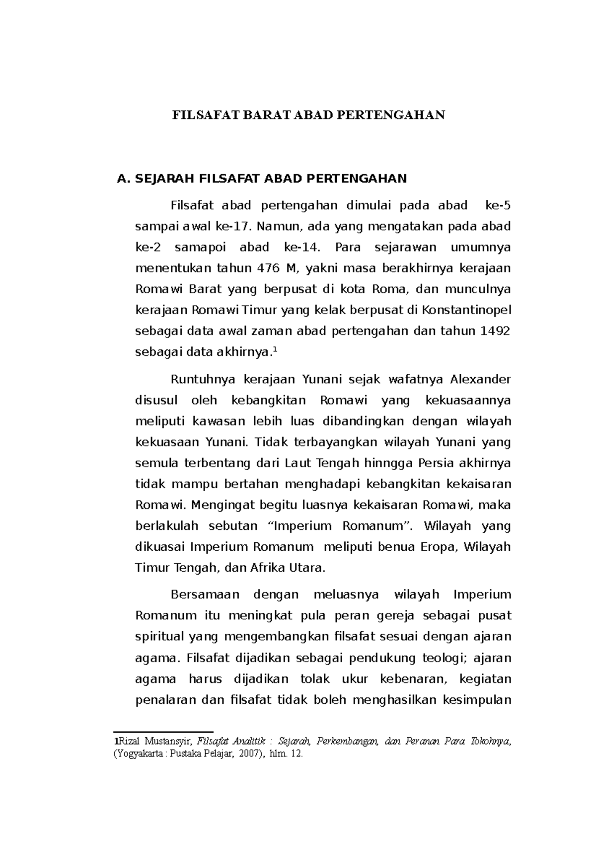 Filsafat Barat ABAD Pertengahan - FILSAFAT BARAT ABAD PERTENGAHAN A ...