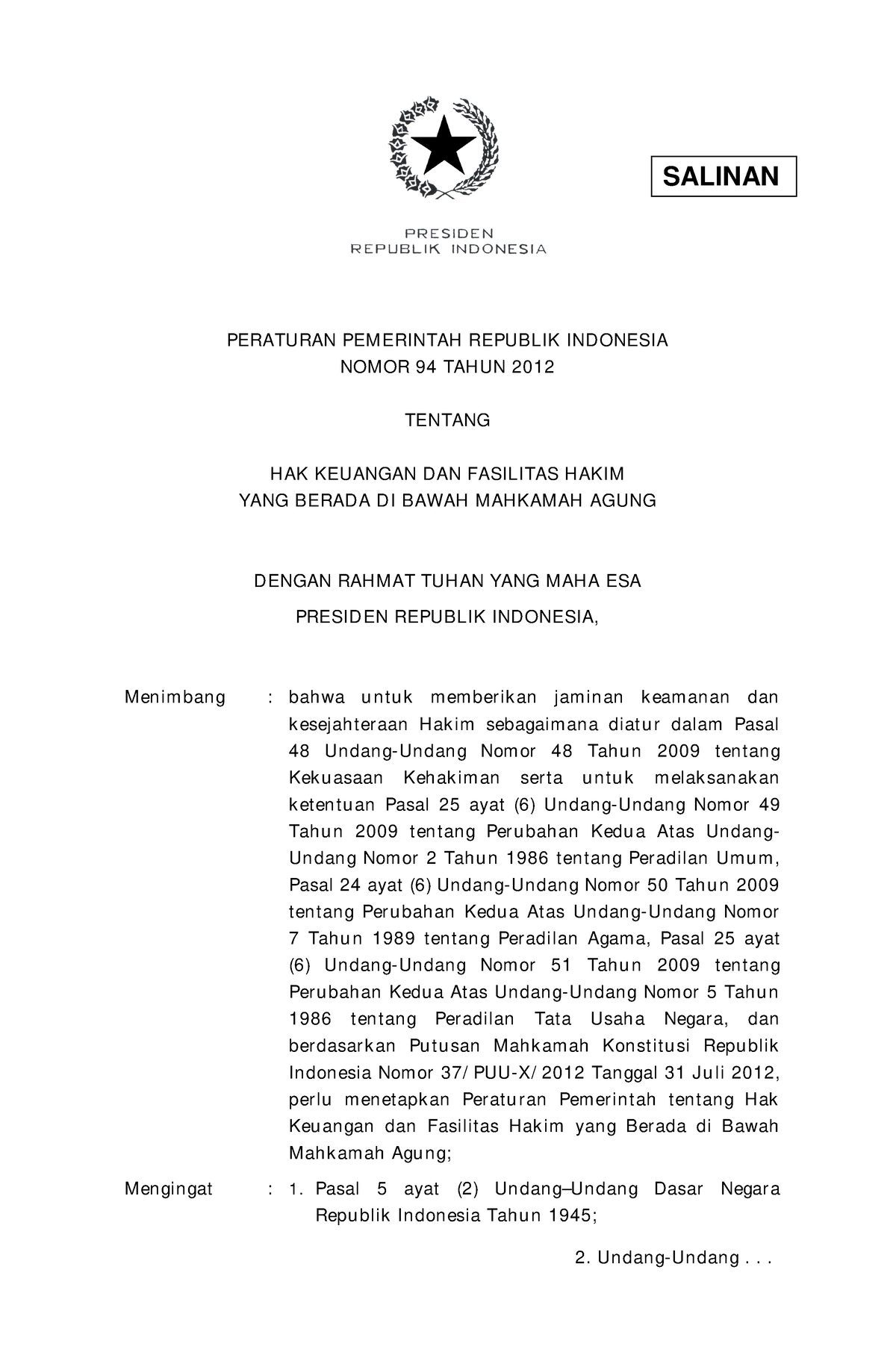 PP Nomor 94 Tahun 2012 - what happened to you - SALINAN PERATURAN