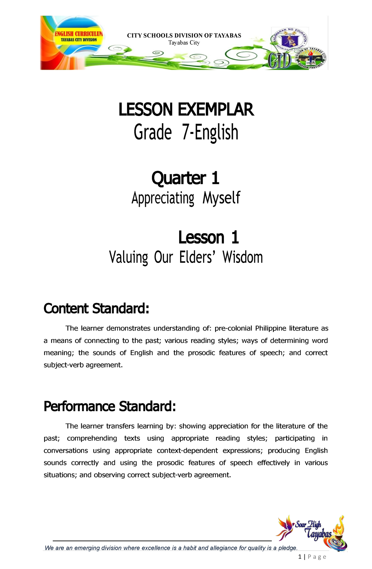 G7 English Lesson Exemplar 1st Quarter - LESSON EXEMPLAR Grade 7 ...