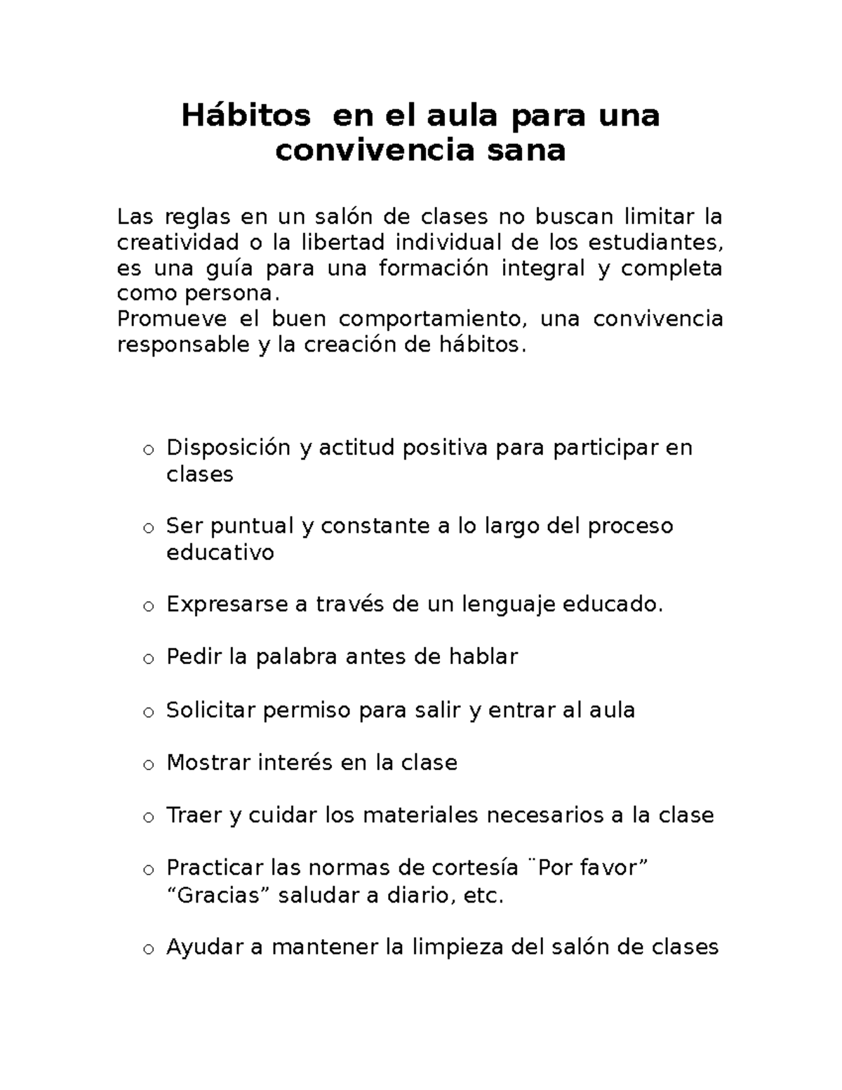 Hábitos en el aula para una convivencia sana - Hábitos en el aula para ...