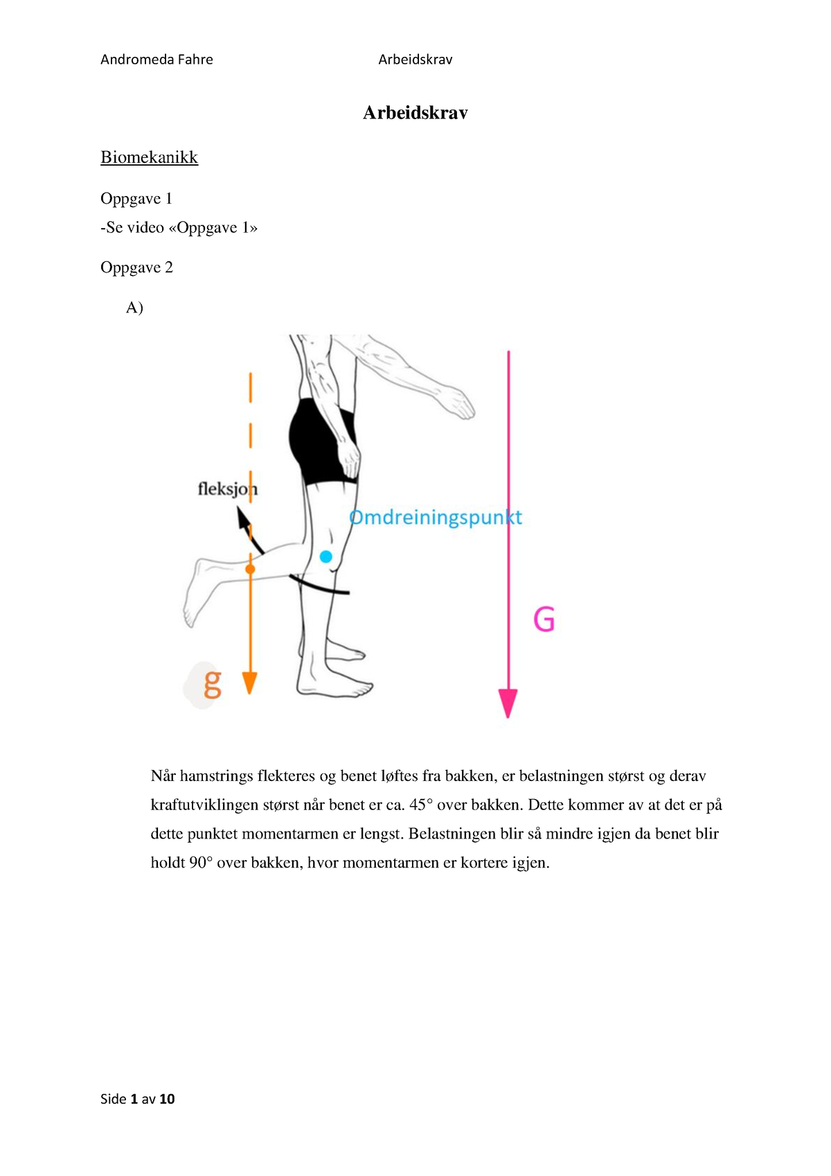 Arbeidskrav - Arbeidskrav Biomekanikk Oppgave 1 -Se Video «Oppgave 1 ...