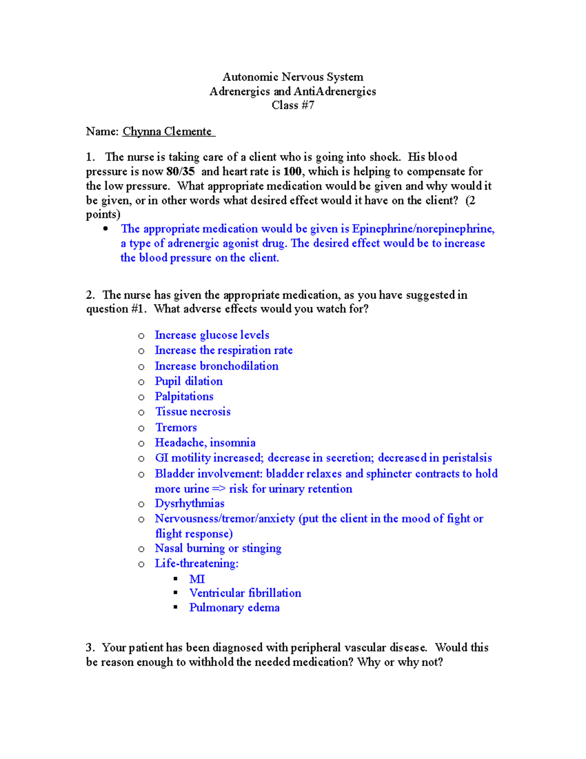 ANS - notes - Autonomic Nervous System Adrenergics and AntiAdrenergics ...