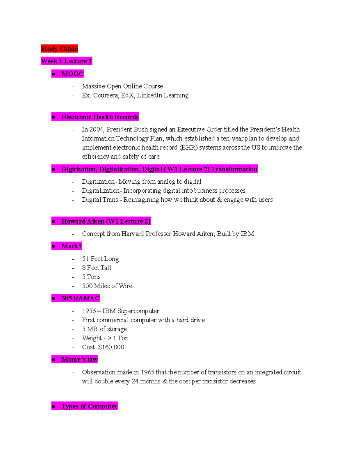 Final Exam Study guide - Study Guide Week 1 Lecture 1 MOOC - Massive ...
