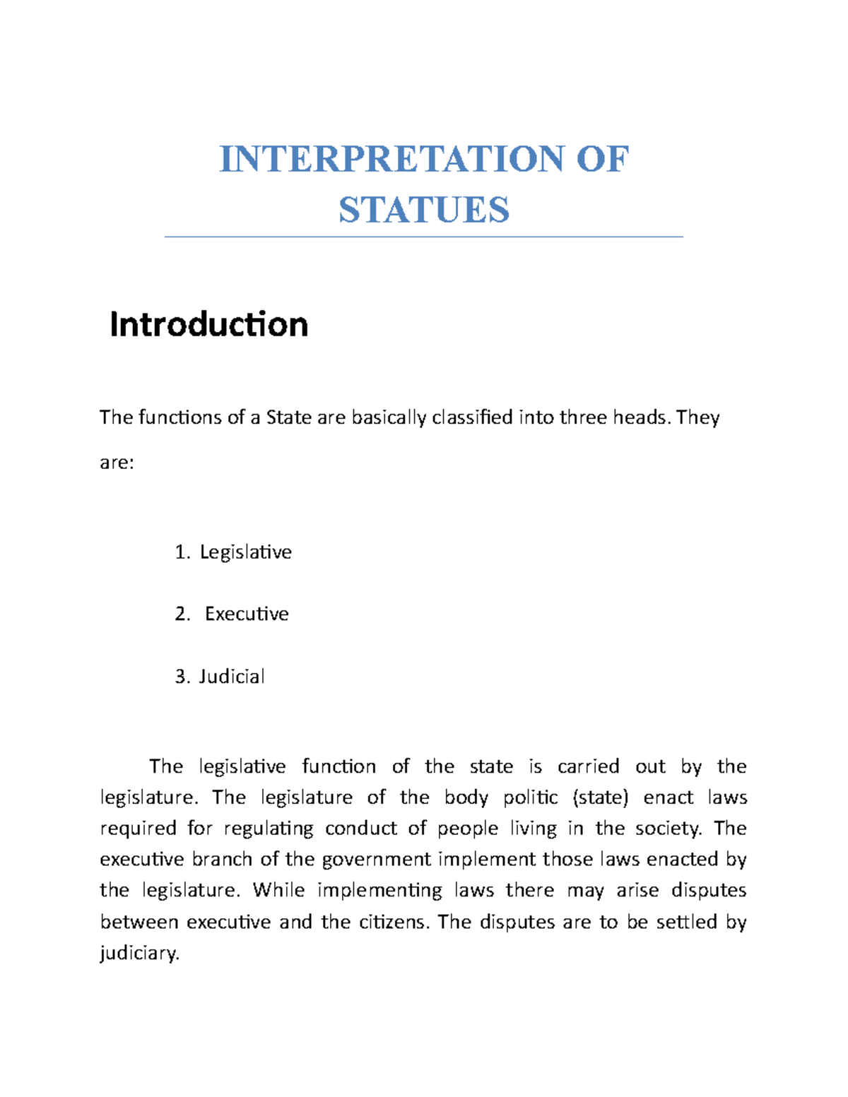 Interpretation OF Statues INTERPRETATION OF STATUES Introduction The