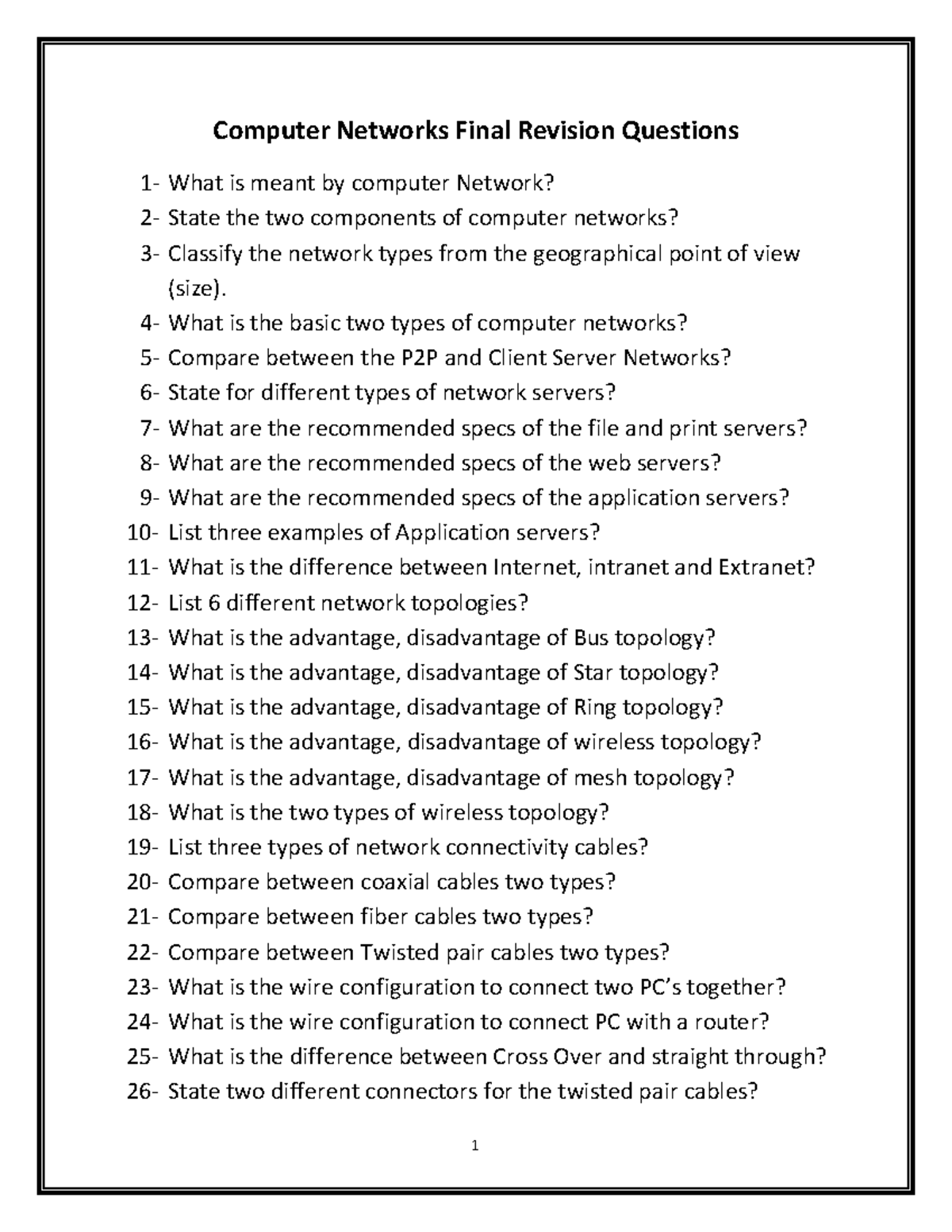 Computer networks revision 2014 Computer Networks Final Revision