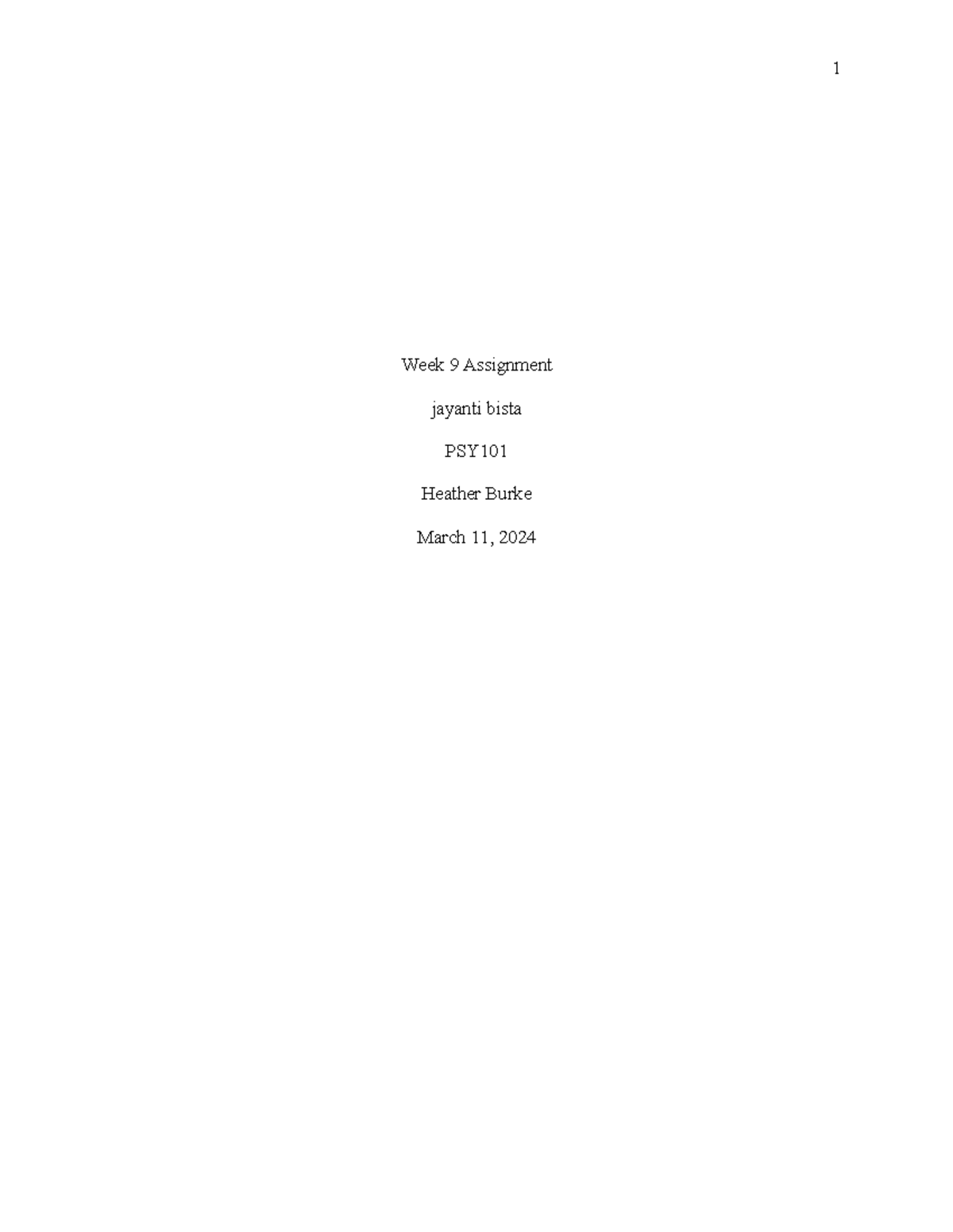 PSY101 Week 9 Assignment - Week 9 Assignment jayanti bista PSY Heather ...