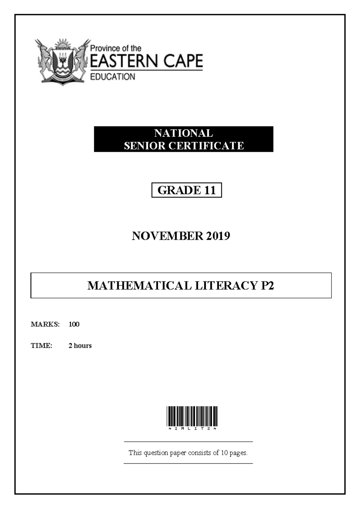 Maths LIT GR11 P2 QP NOV2019 Eng D - NATIONAL SENIOR CERTIFICATE GRADE ...