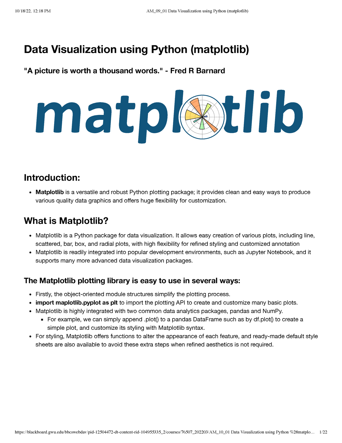 AM 09 01 Data Visualization Using Python (matplotlib) - - Studocu