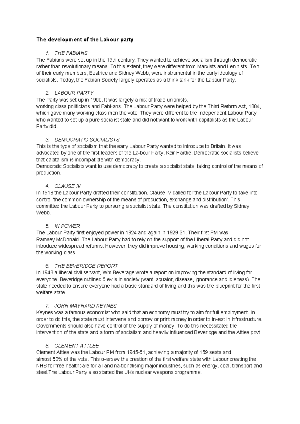 Labour party development (Political Parties) - The development of the ...