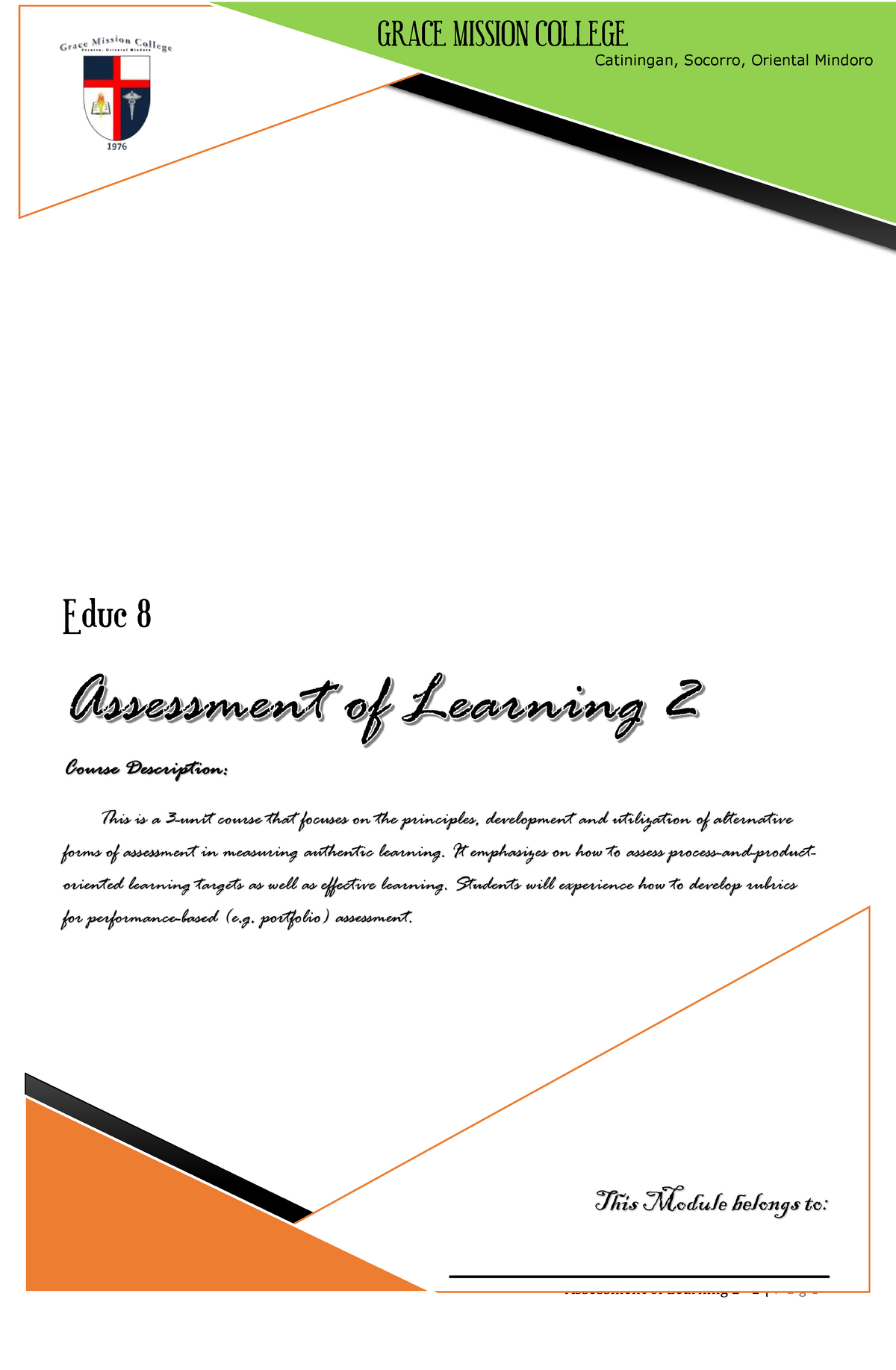 Assessment Of Learning 2 Module 2 - BSED - Studocu