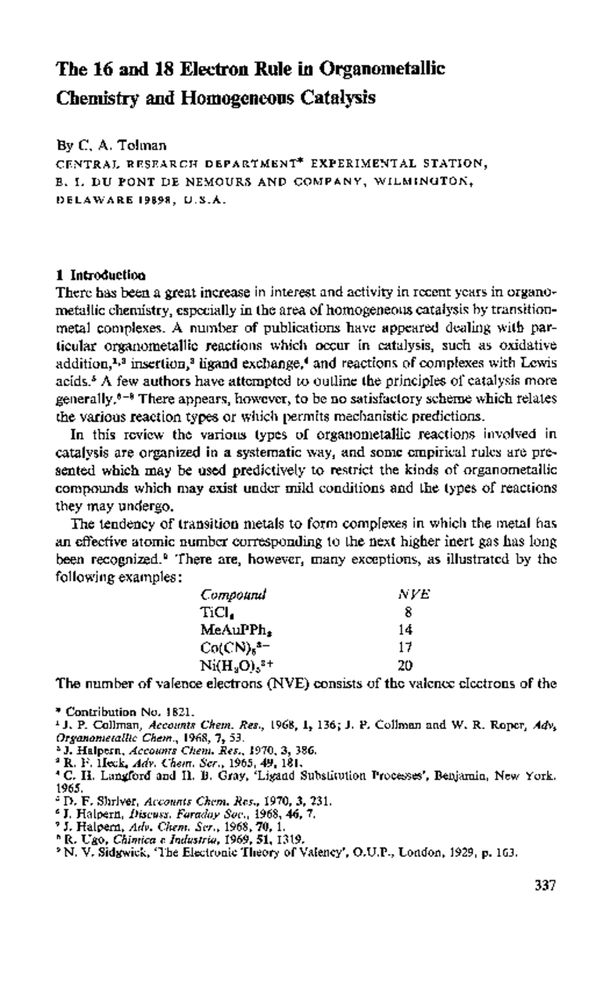 Tolman - OrganoMetallic Chemistry - The 16 and 18 Electron Rule in ...
