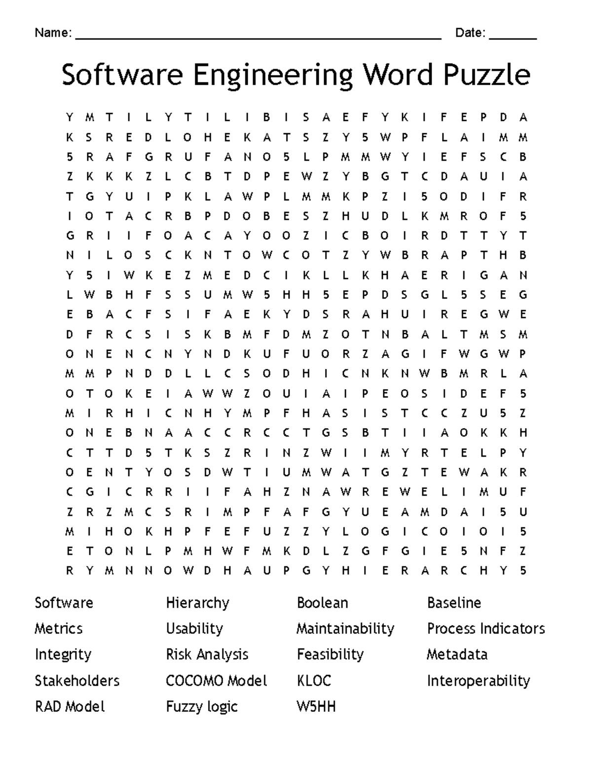 Software Engineering Word Puzzle b3b9b 61634 caf - Name: - Studocu