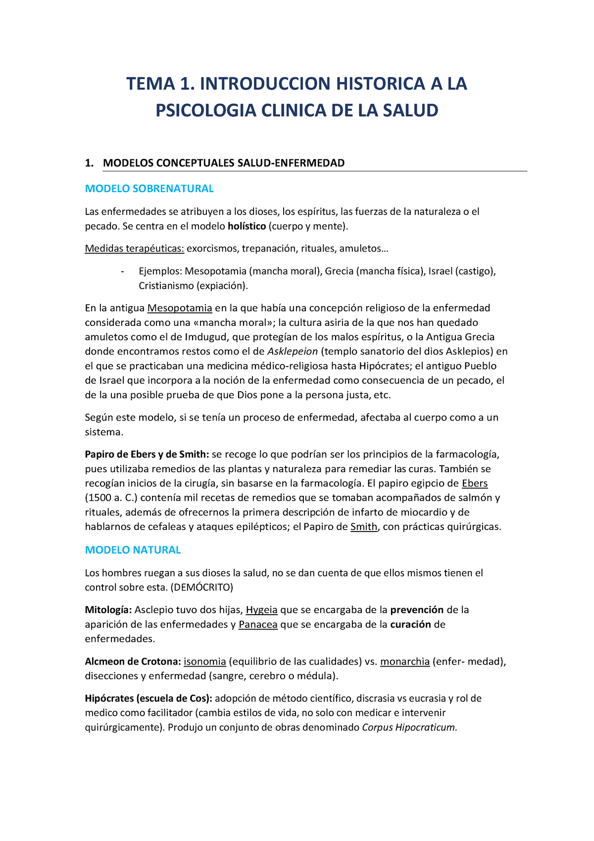 Clinica Temario De La Asignatura Tema 1 Introduccion Historica A La Psicologia Clinica De 2903