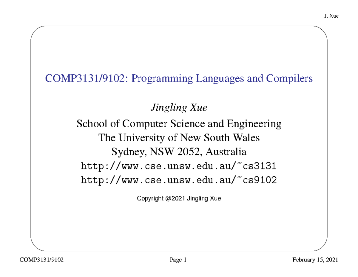 Lec1-1 - Lecture Notes 1 - COMP3131/9102: Programming Languages And ...