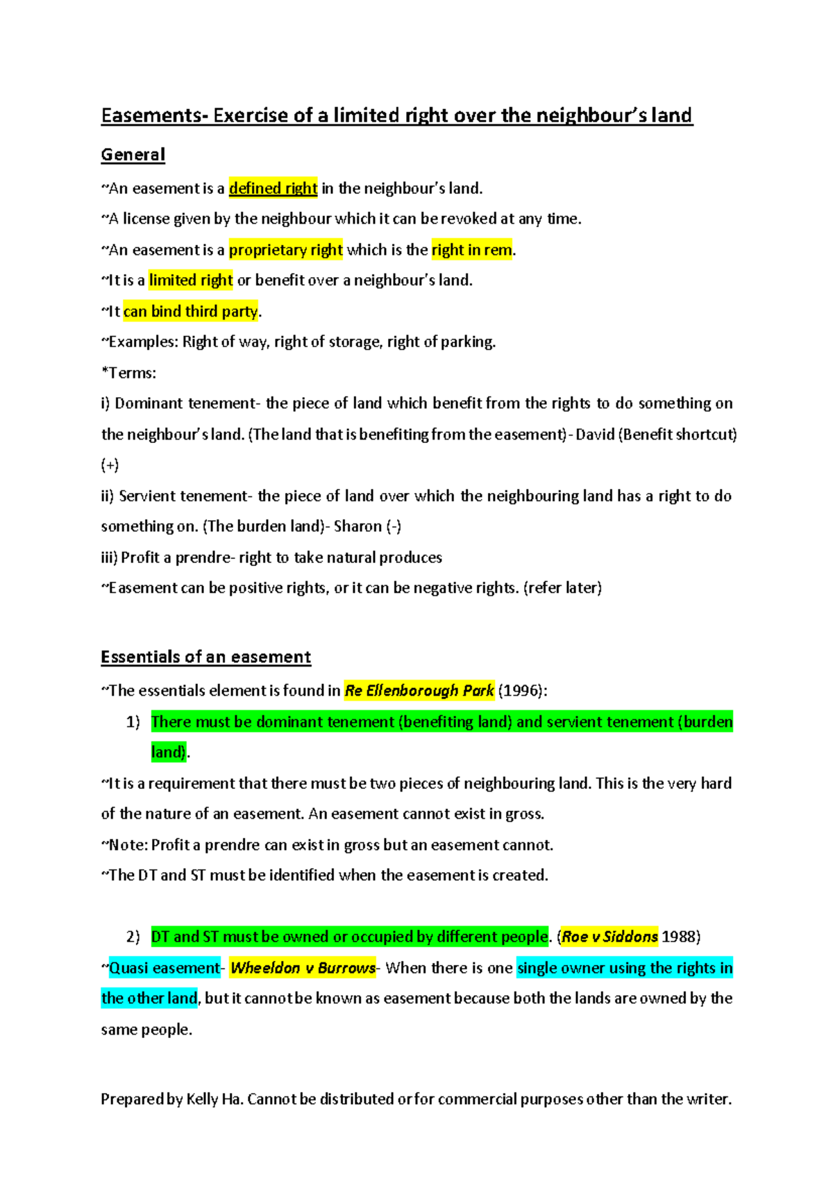 Easements - Summary Land Law - Easements- Exercise of a limited right ...