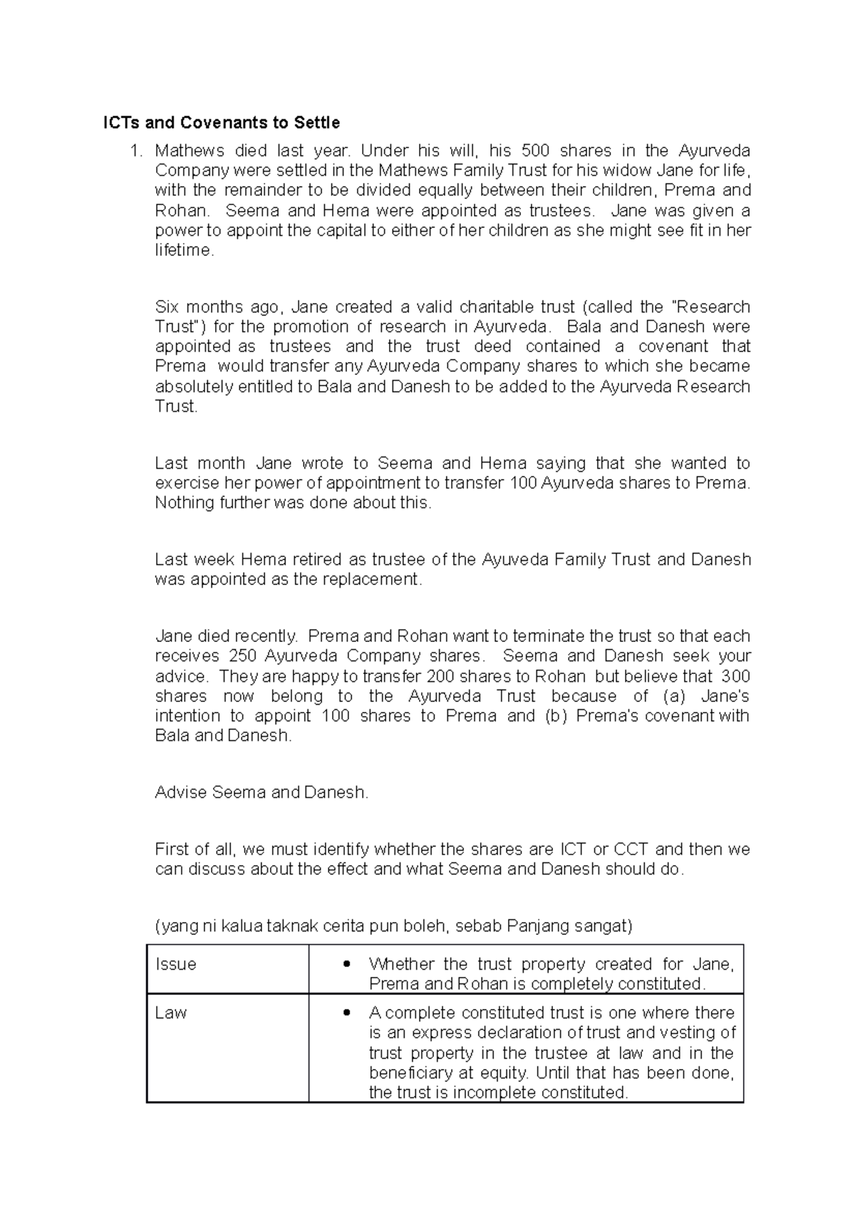 Icts And Covenants To Settle Trust Law Lia 2006 Studocu