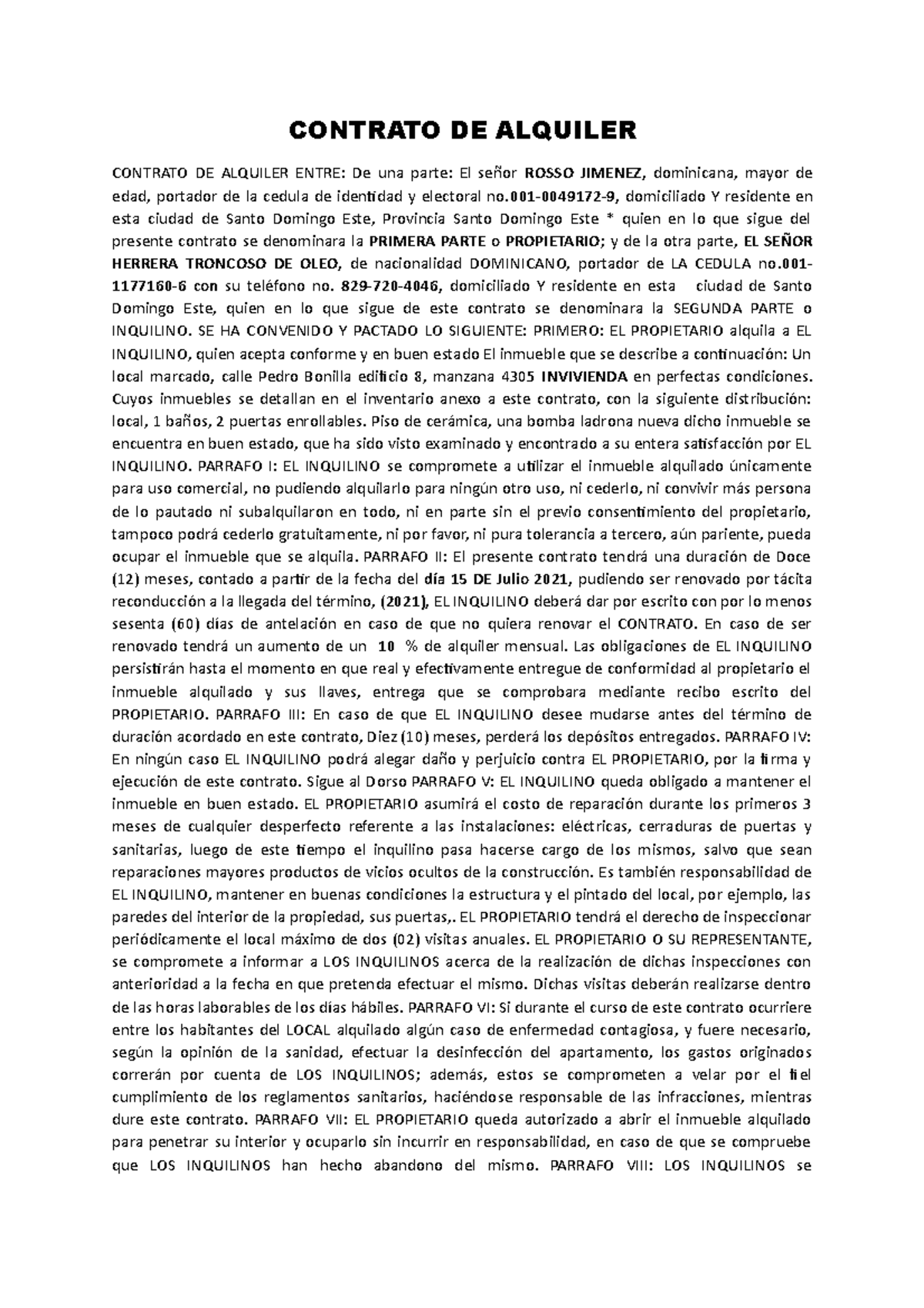 Contrato DE Alquiler Modelo local - CONTRATO DE ALQUILER CONTRATO DE ...